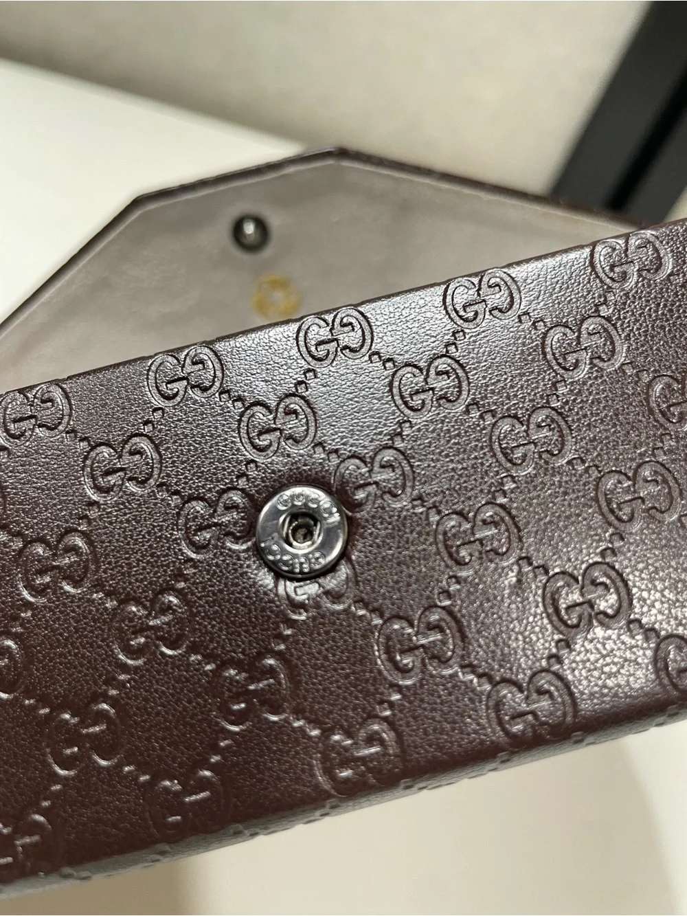 Gucci GG Monogram Trifold Leather Eyeglasses Sunglasses Case Brown AUTHENTIC